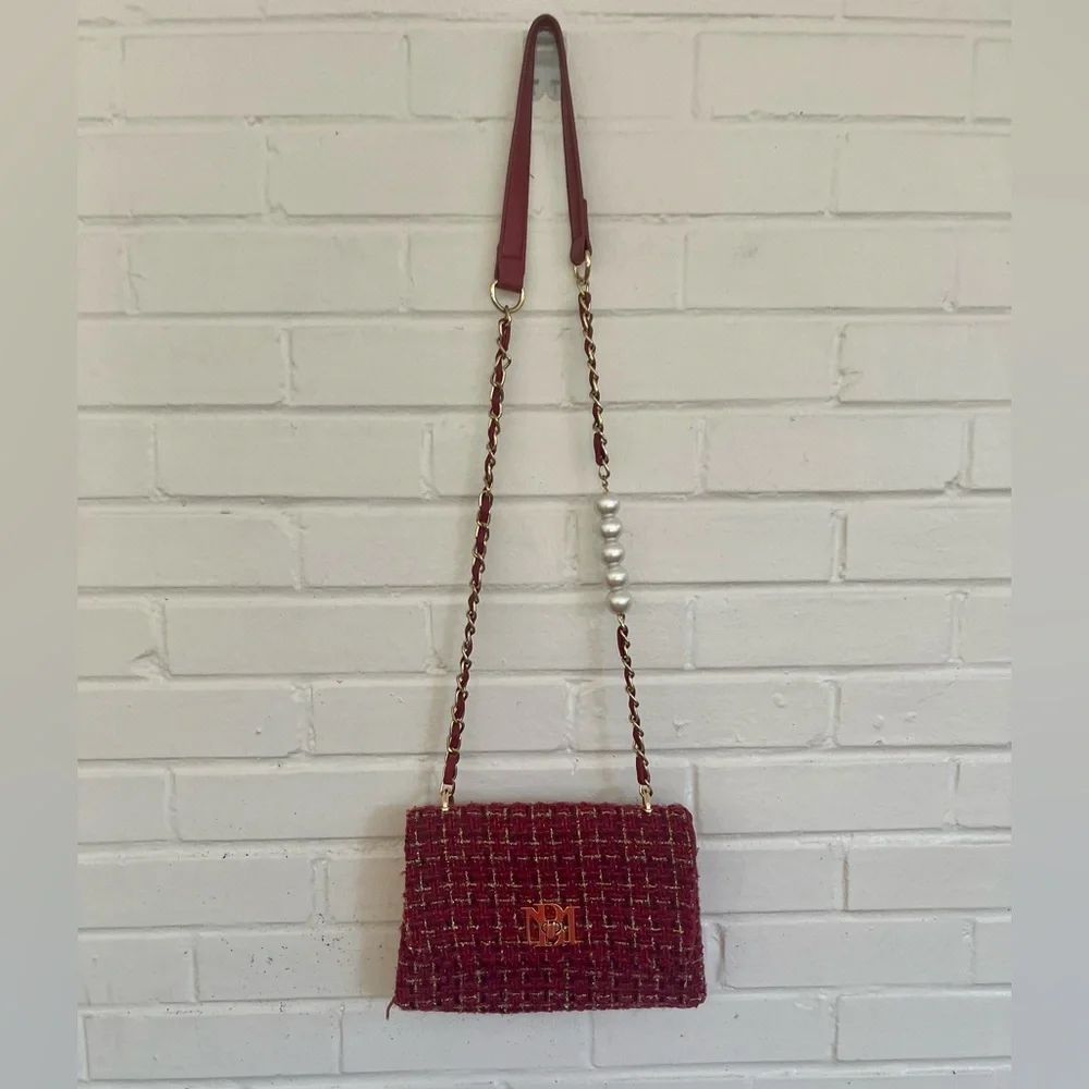 Badgley Mischka Red and Gold Tweed Women’s Shoulder Bag EUC - Picture 2 of 5